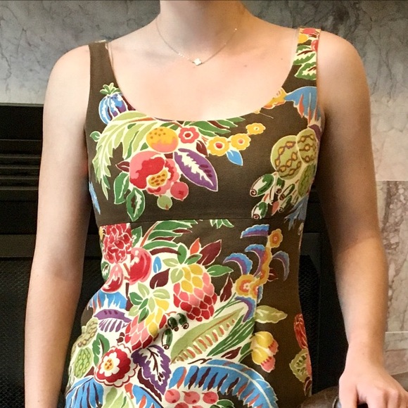 Talbots Sz 6P floral on warm brown dress. Petite - Picture 1 of 6